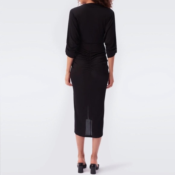 Diane Von Furstenberg DVF Jelissa Jersey Ruched Button Front LBD Dress Black XL - Picture 2 of 14